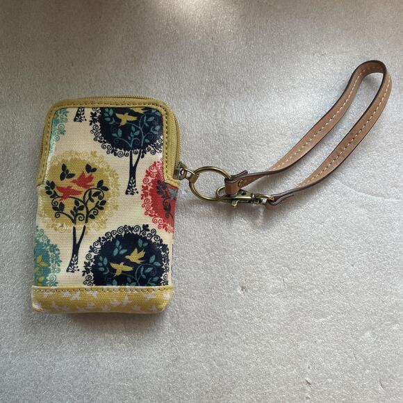 Fossil Wristlet Wallet Women Multicolor Tree Bird Print Coated Zip Case Pocket - Picture 3 of 8